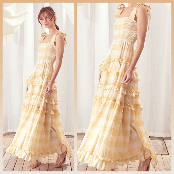 🌴 Storia Sunny Days" Beautiful Tiered Ruffled Smocked Bodice Lined Maxi Dress - Picture 10 of 16